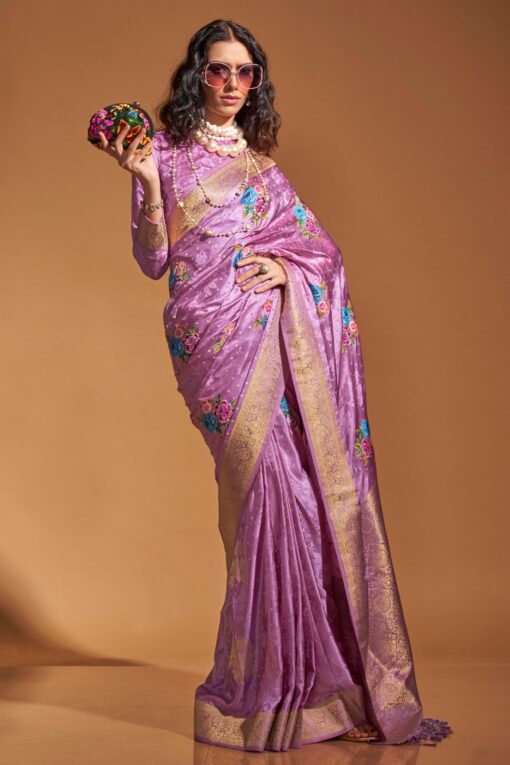 pink satin silk saree