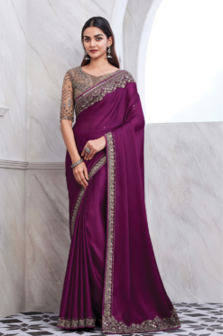 purple sequence saree